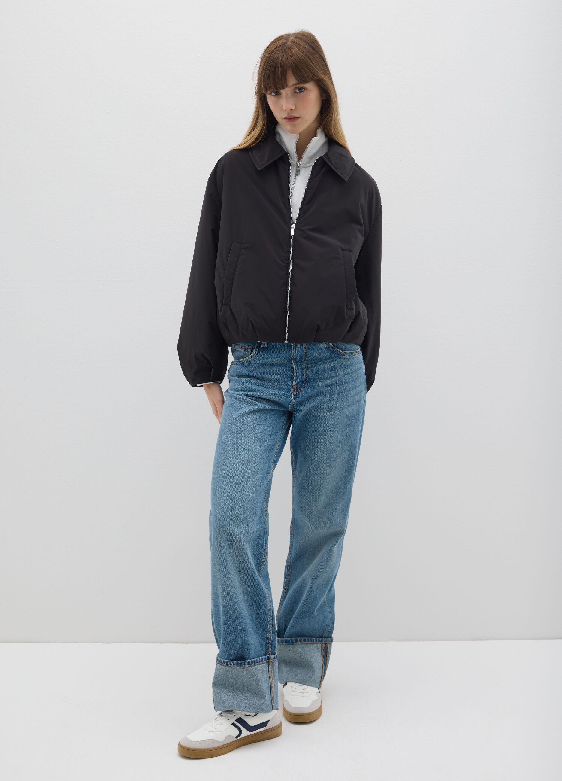 Black padded regular fit jacket with zip