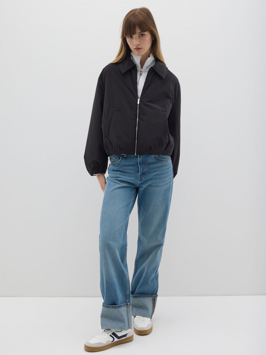 Giacca nera imbottita regular fit e zip_1