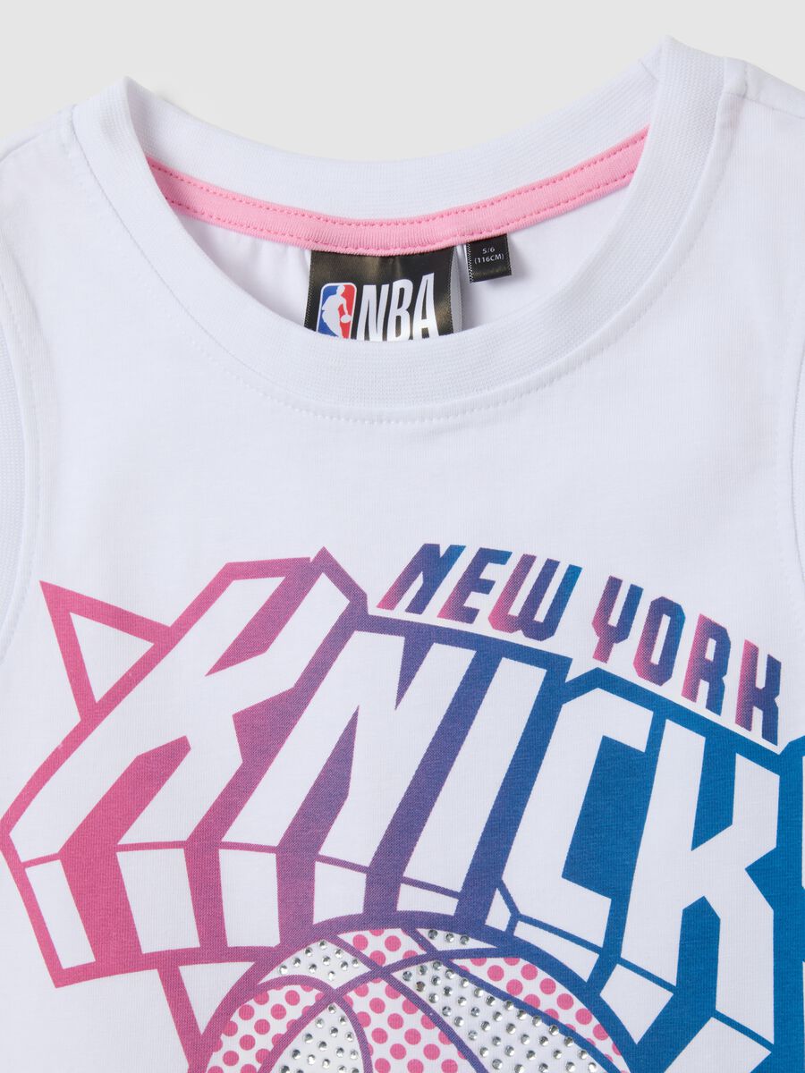 Canotta da bambina in cotone bianco regular fit con stampa New York Knicks_3