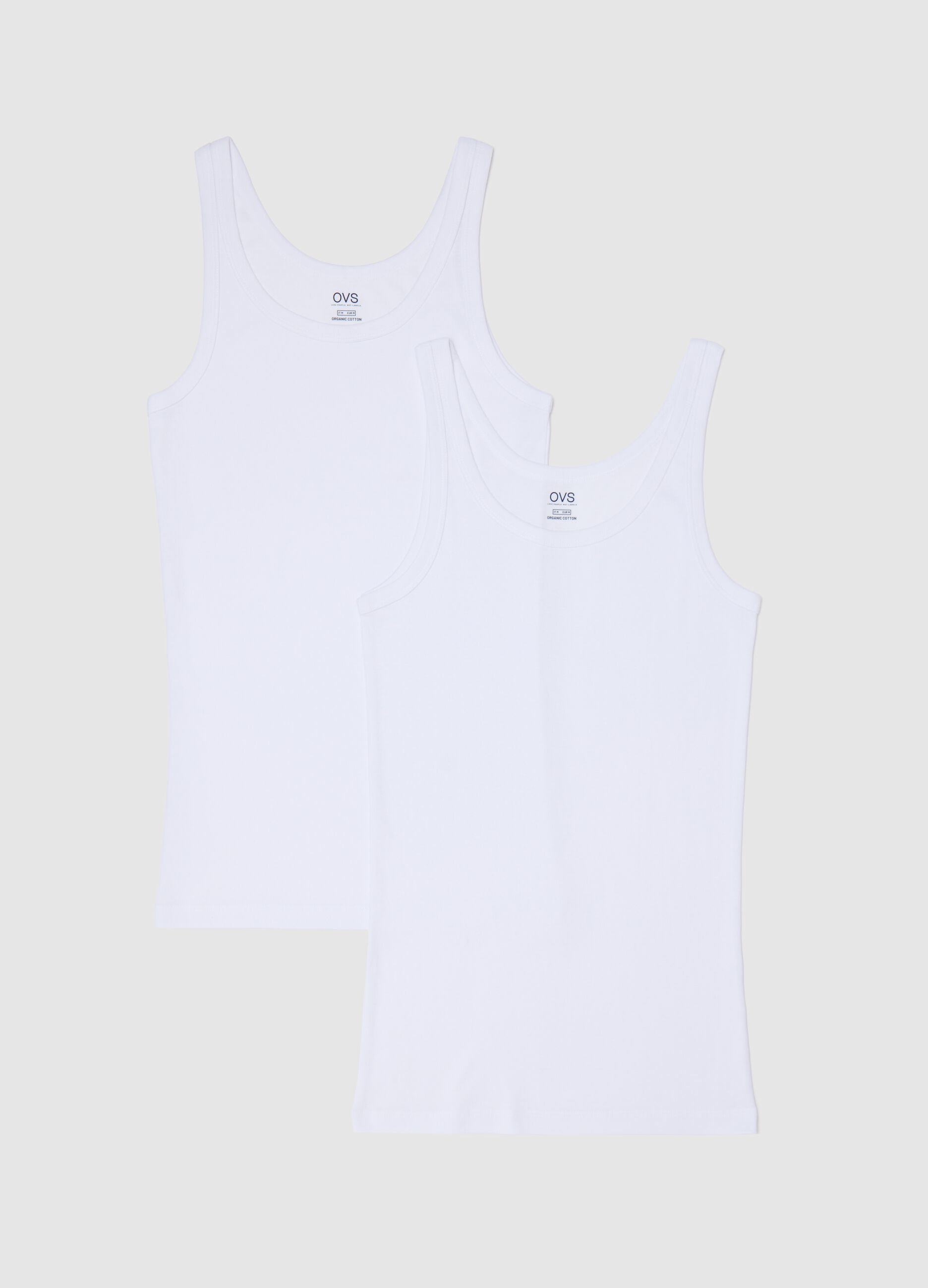 Two-pack white vests with round neck