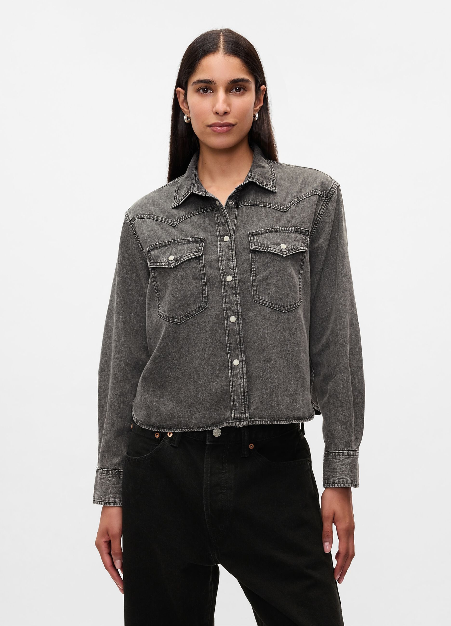 Cropped western shirt in denim
