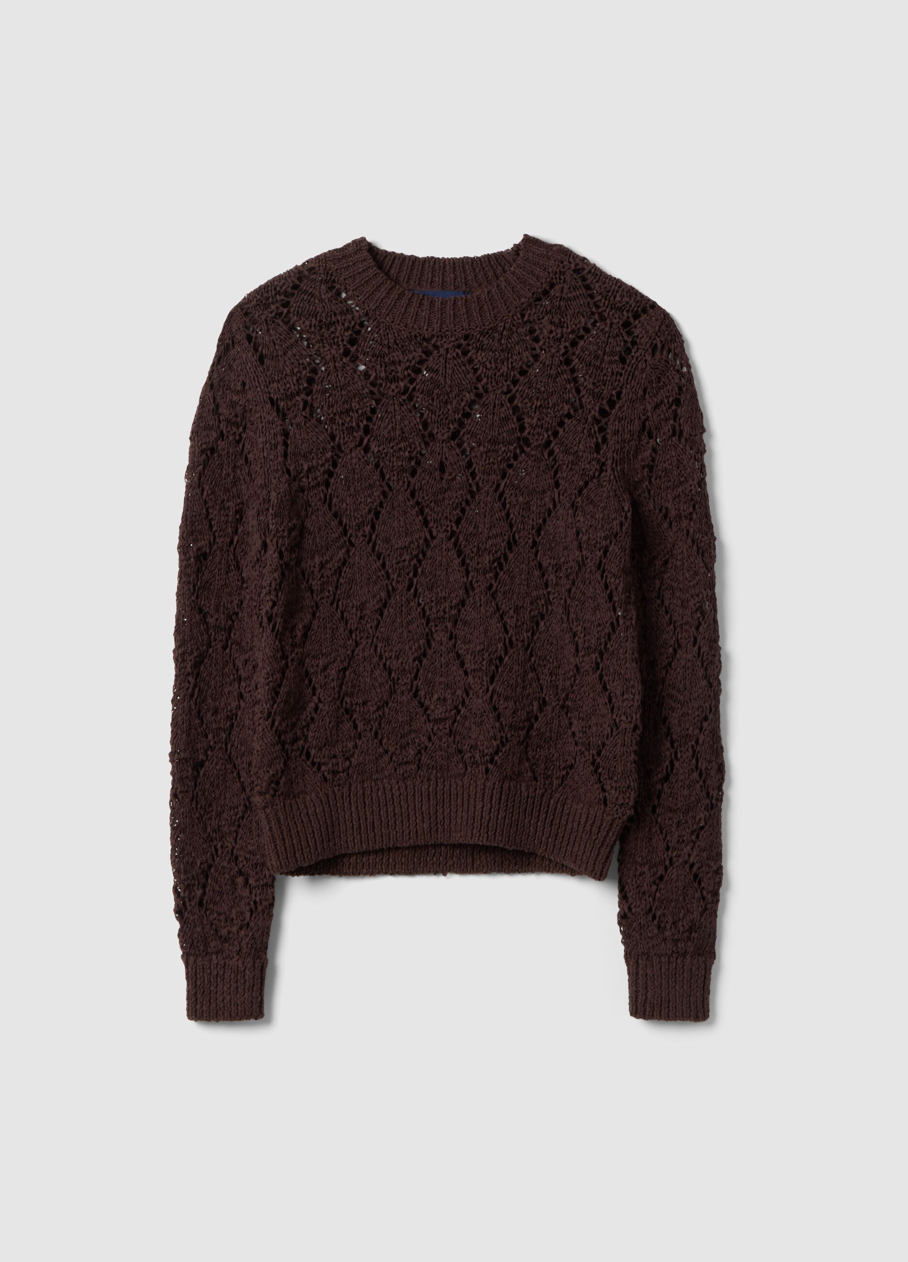 Brown regular fit cotton-blend jumper with a knitted pattern