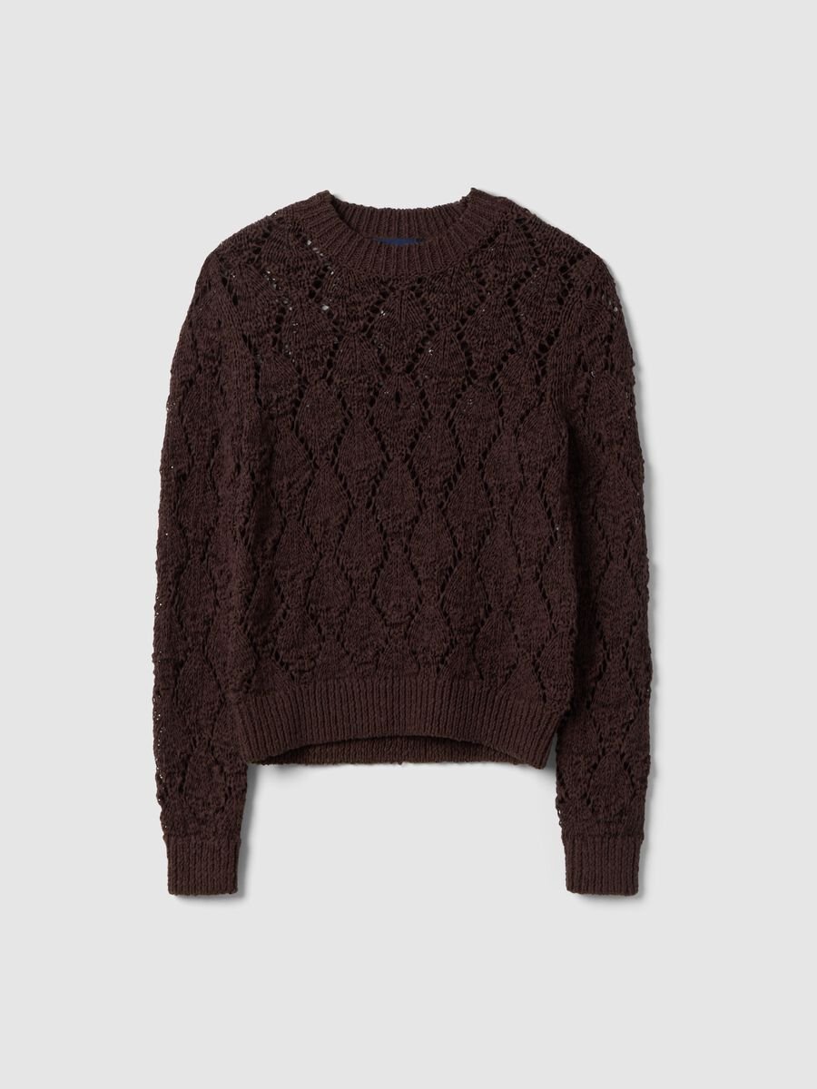 Brown regular fit cotton-blend jumper with a knitted pattern_0