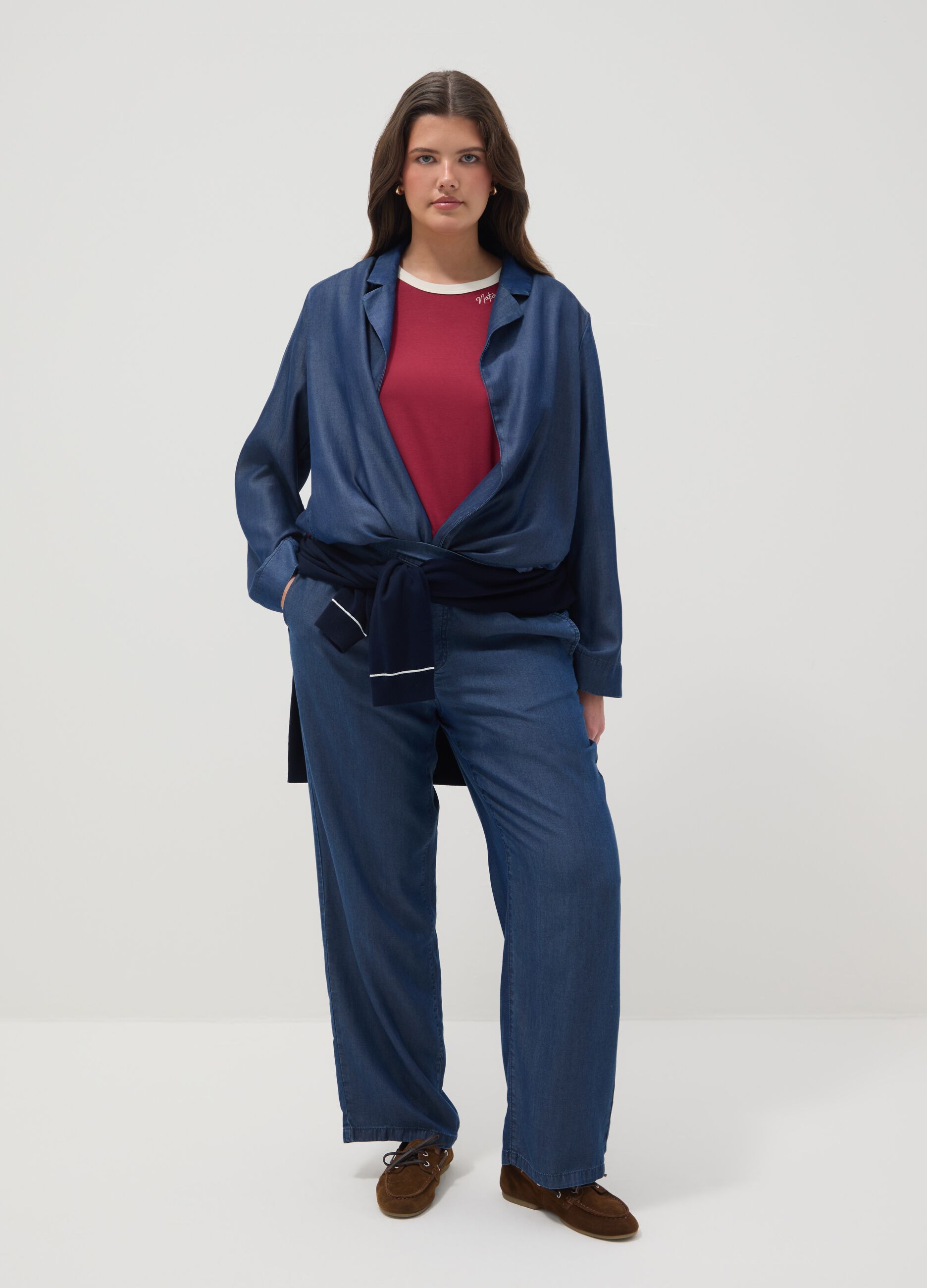 Pure Lyocell Blue Jogger Trousers with Regular Fit