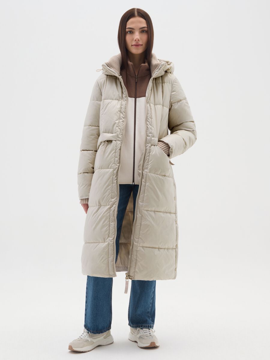 Piumino The Iconic Puffer beige lungo con cappuccio_1