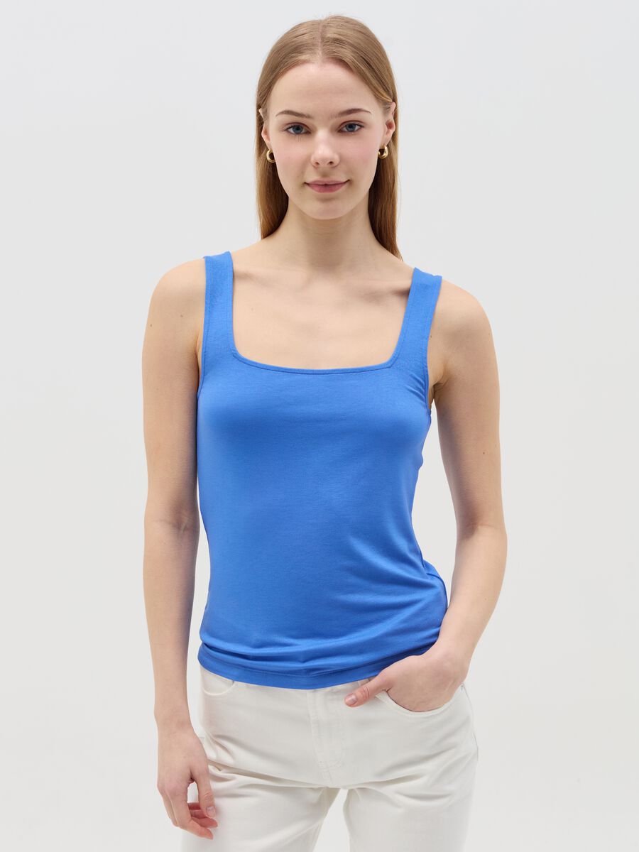Basic light blue tank top in stretch viscose_0