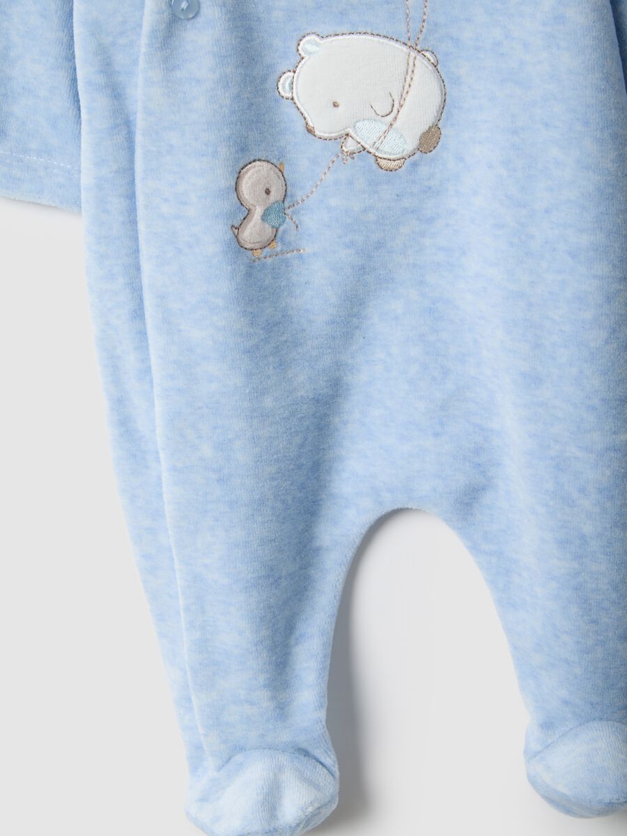 Baby's blue cotton blend romper with snap closure and embroidery_3