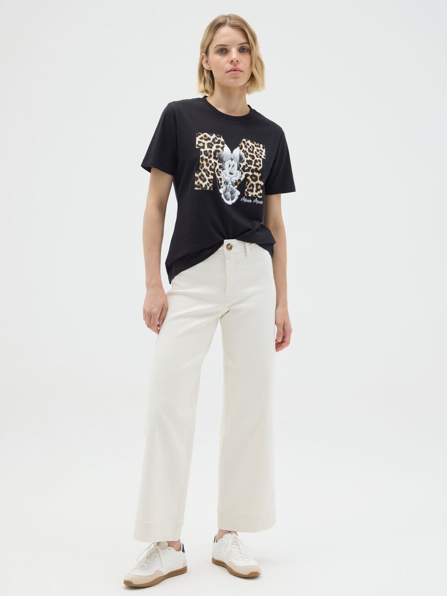 Black pure cotton regular fit t-shirt with Minnie and leopard print_1
