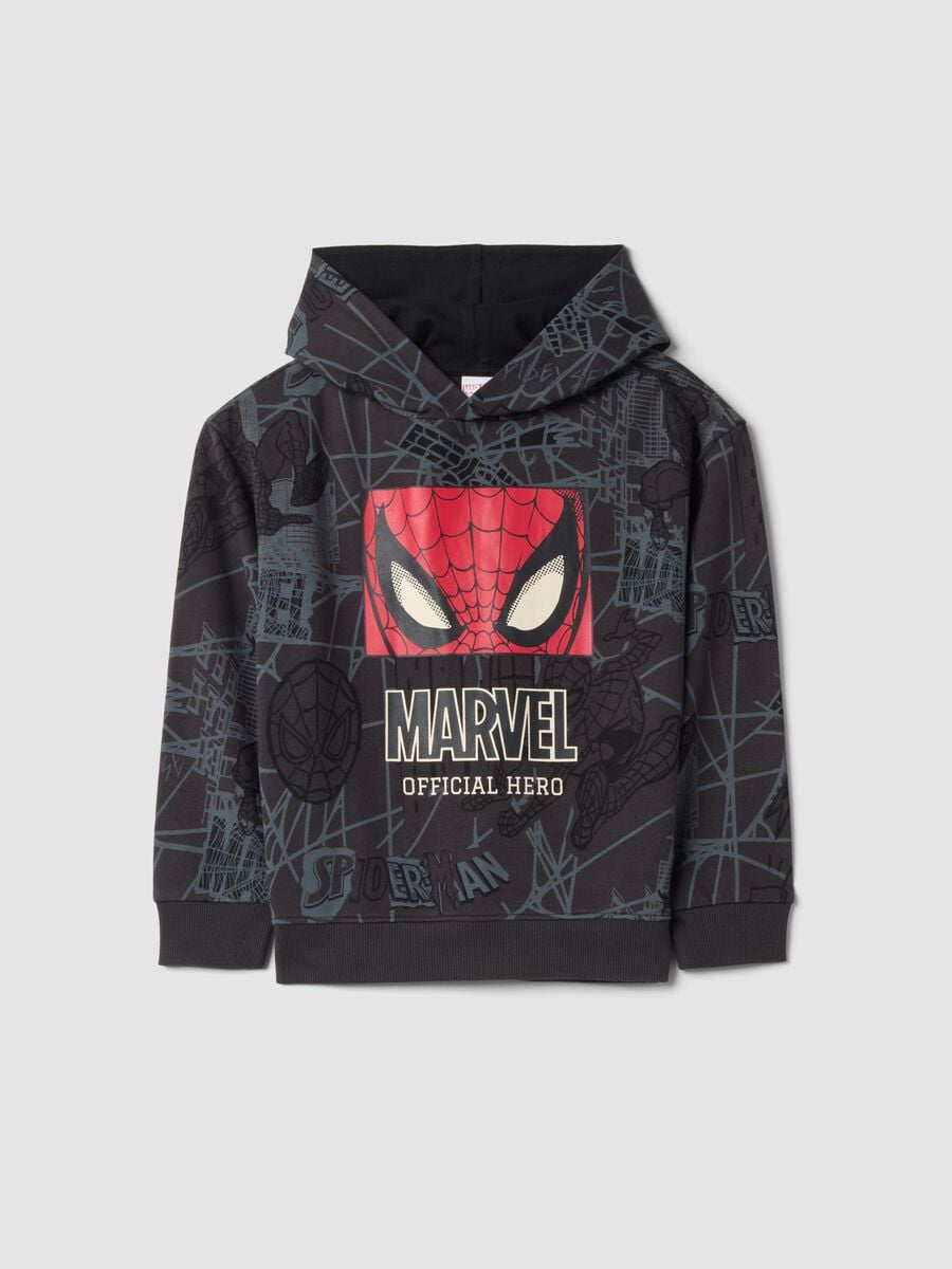 Felpa grigio scuro in misto cotone con cappuccio e stampa MARVEL Spider-Man_0