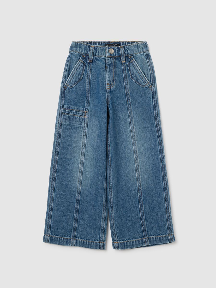 Girls' wide-leg pure cotton denim trousers_0