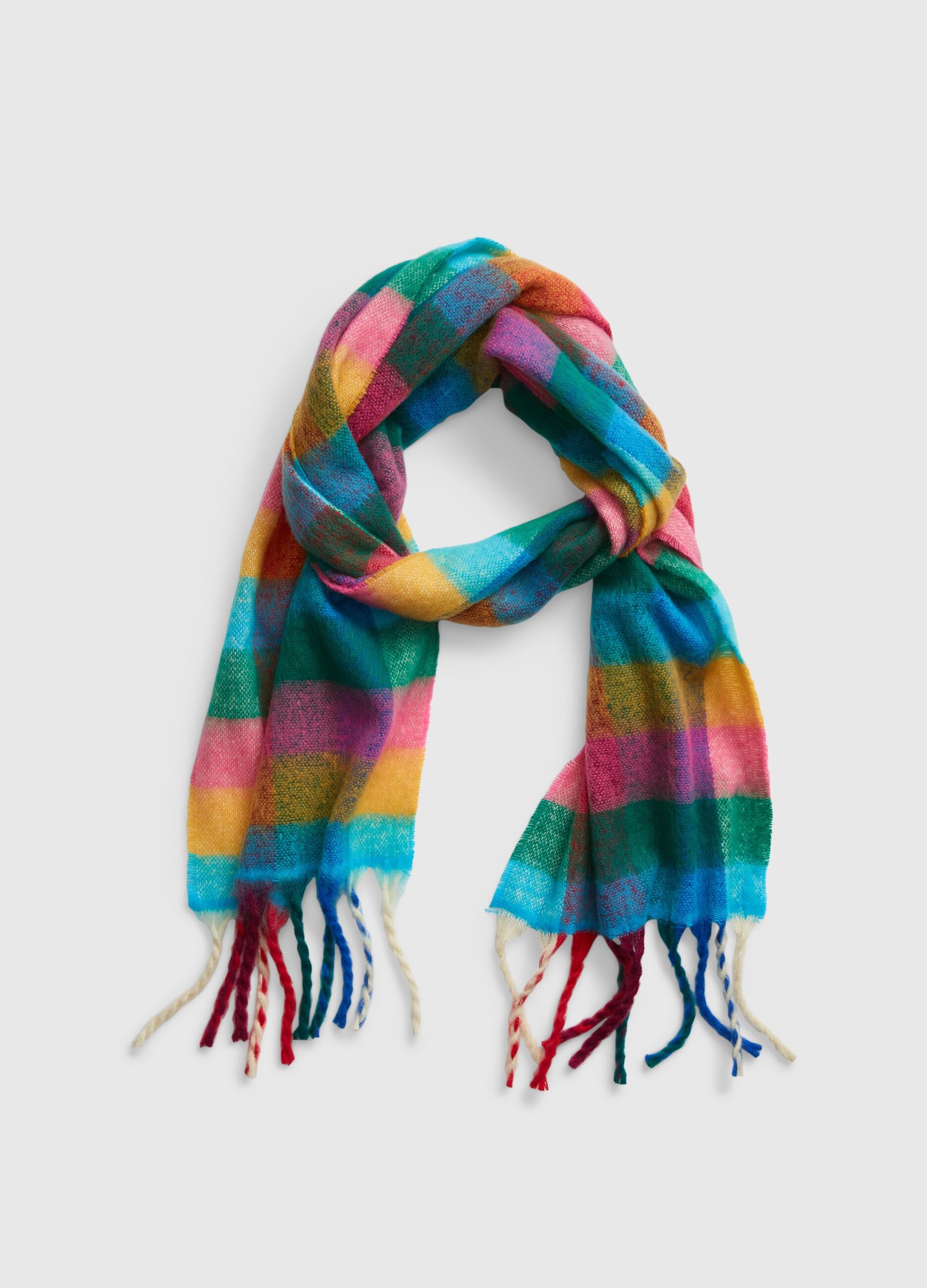 Multi-coloured check scarf