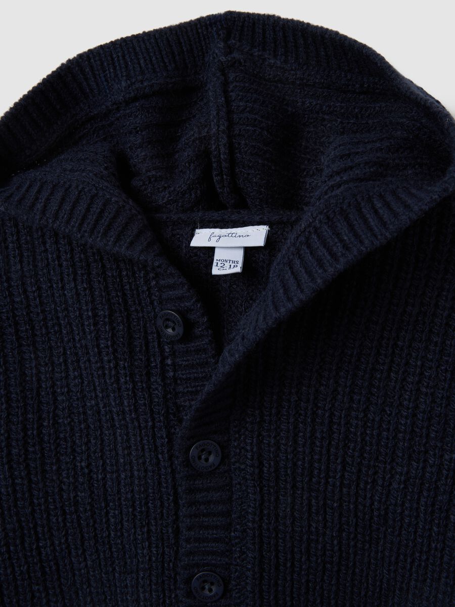 Blue regular fit baby cardigan with hood_2