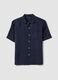 Blue short sleeve pure linen regular fit shirt with chest pocket_0