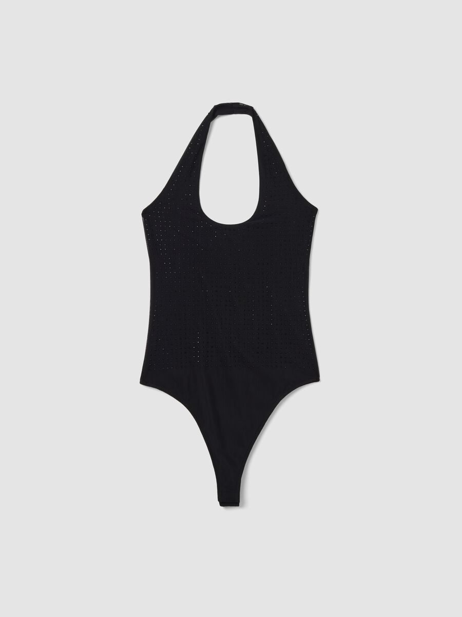 Black stretch bodysuit with rhinestones, regular fit_4