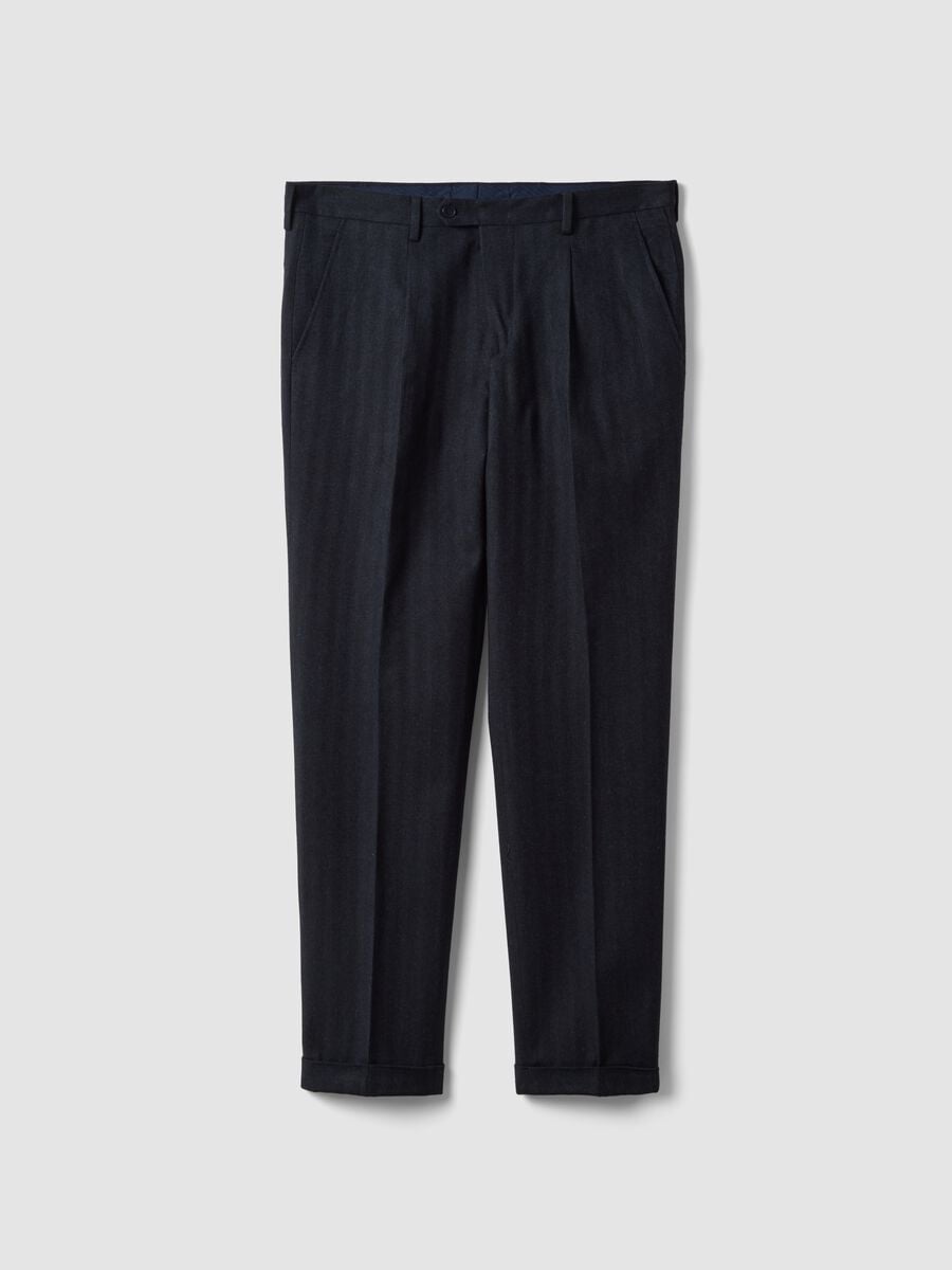 Pantaloni blu in viscosa e lana elasticizzata_0