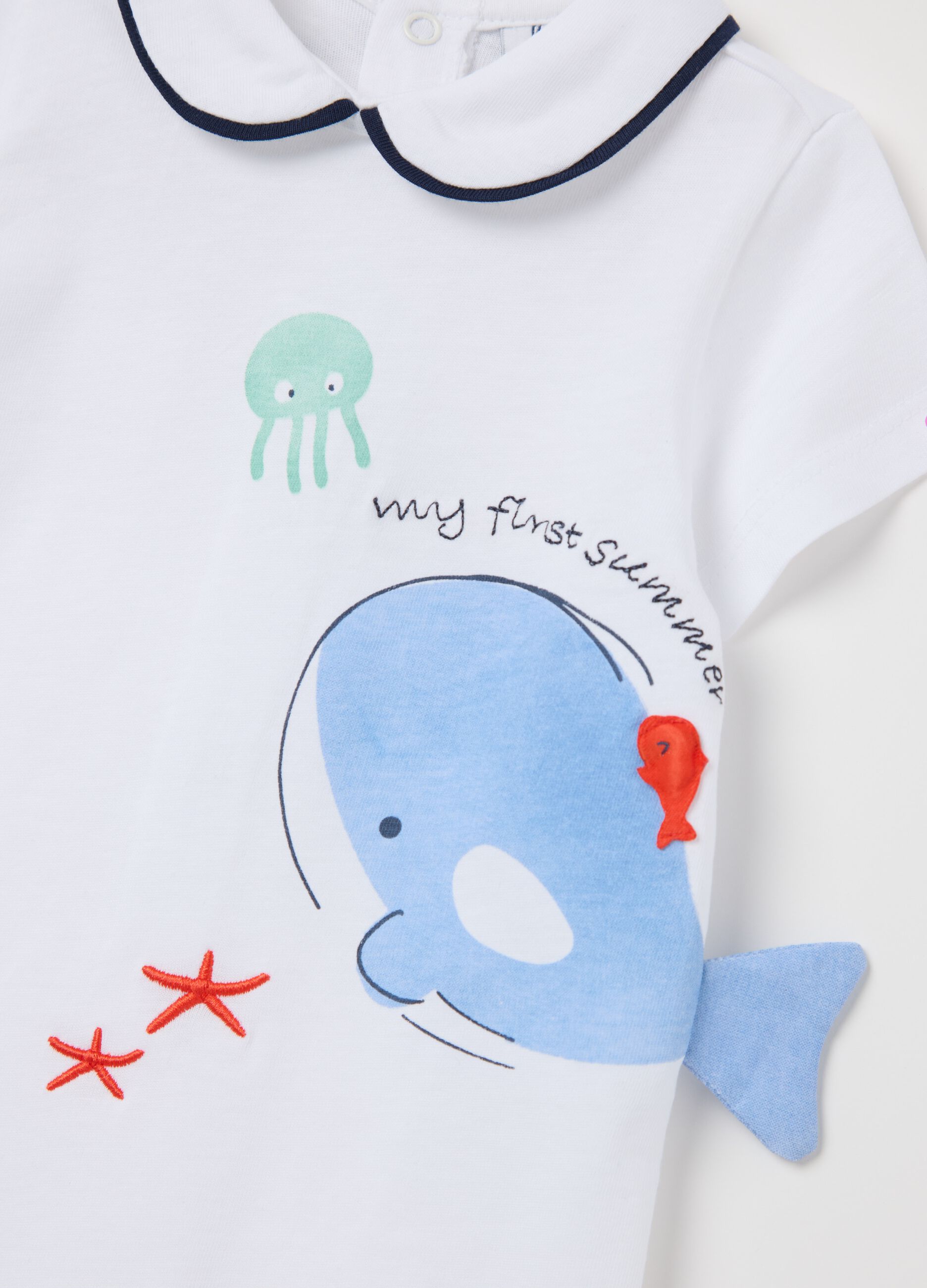 Cotton onesie with whale