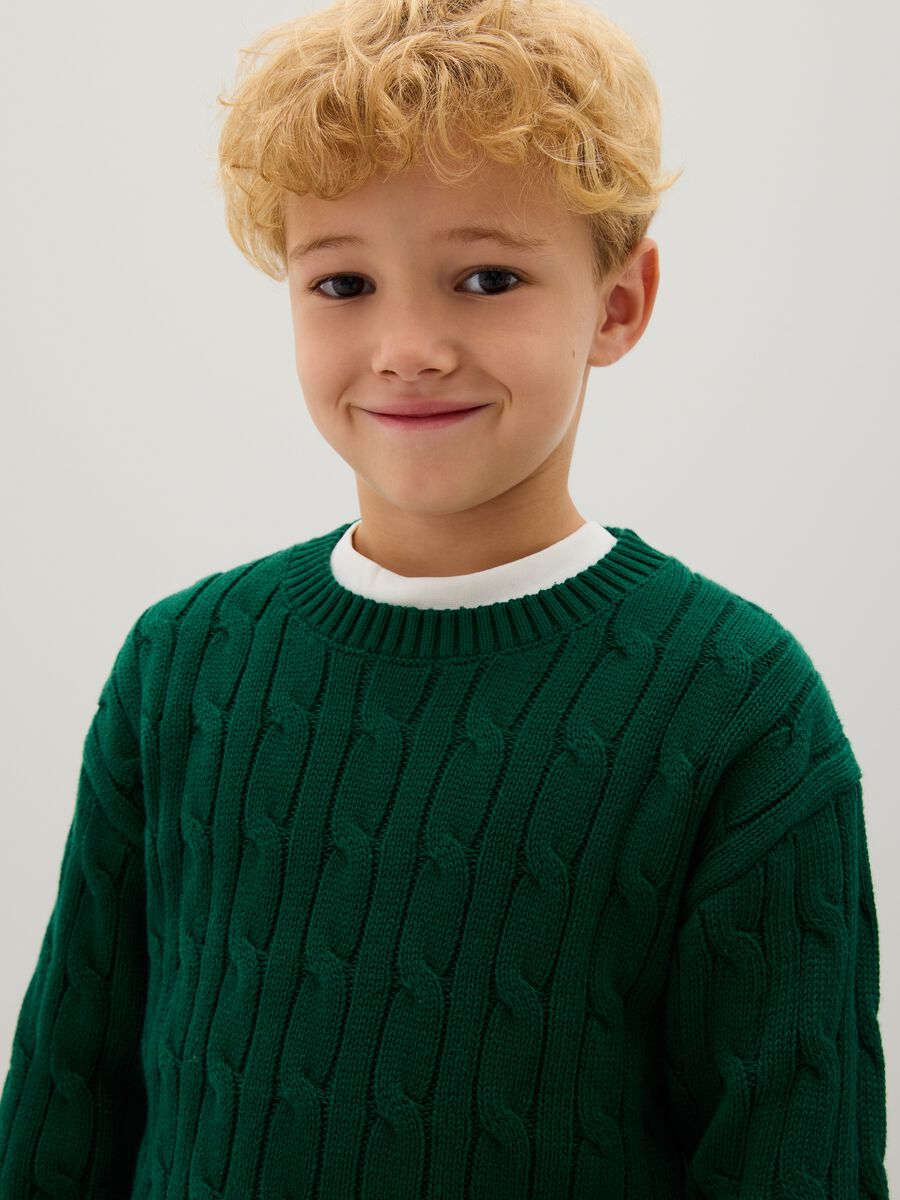Maglione da bambino in puro cotone verde regular fit_2