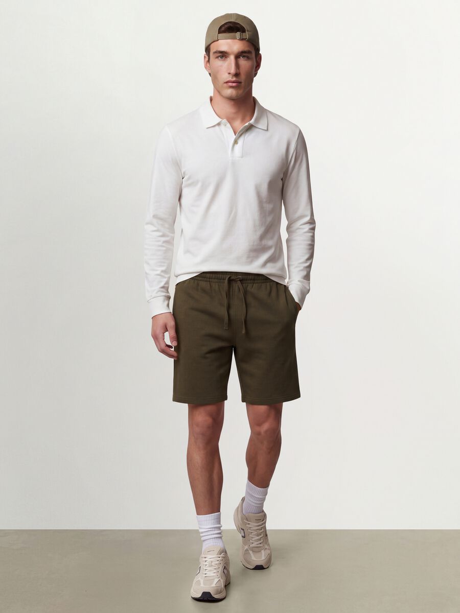 Polo bianca in piquet di puro cotone organico a maniche lunghe regular fit_1