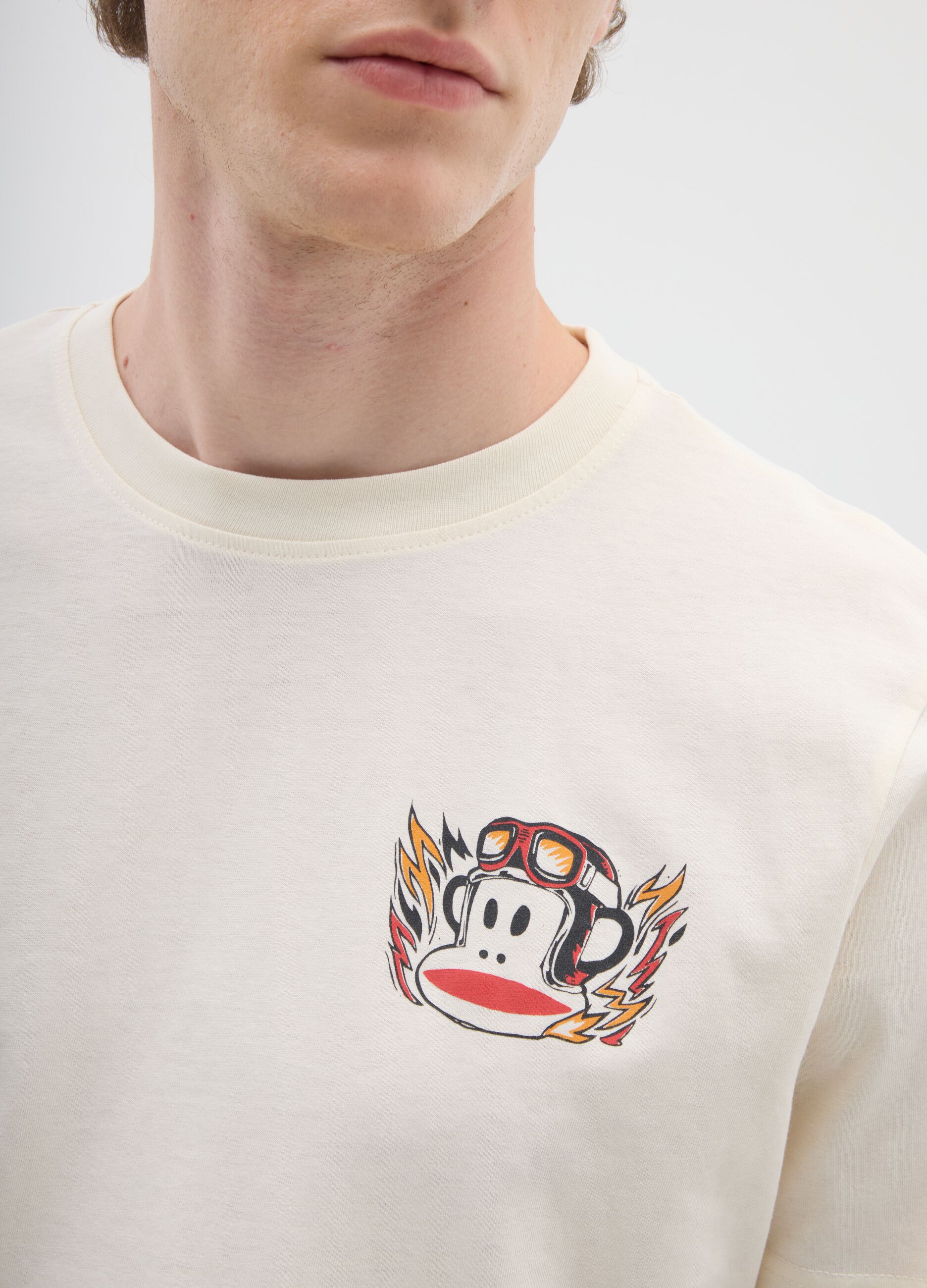 Beige short sleeve T-shirt in pure cotton regular fit