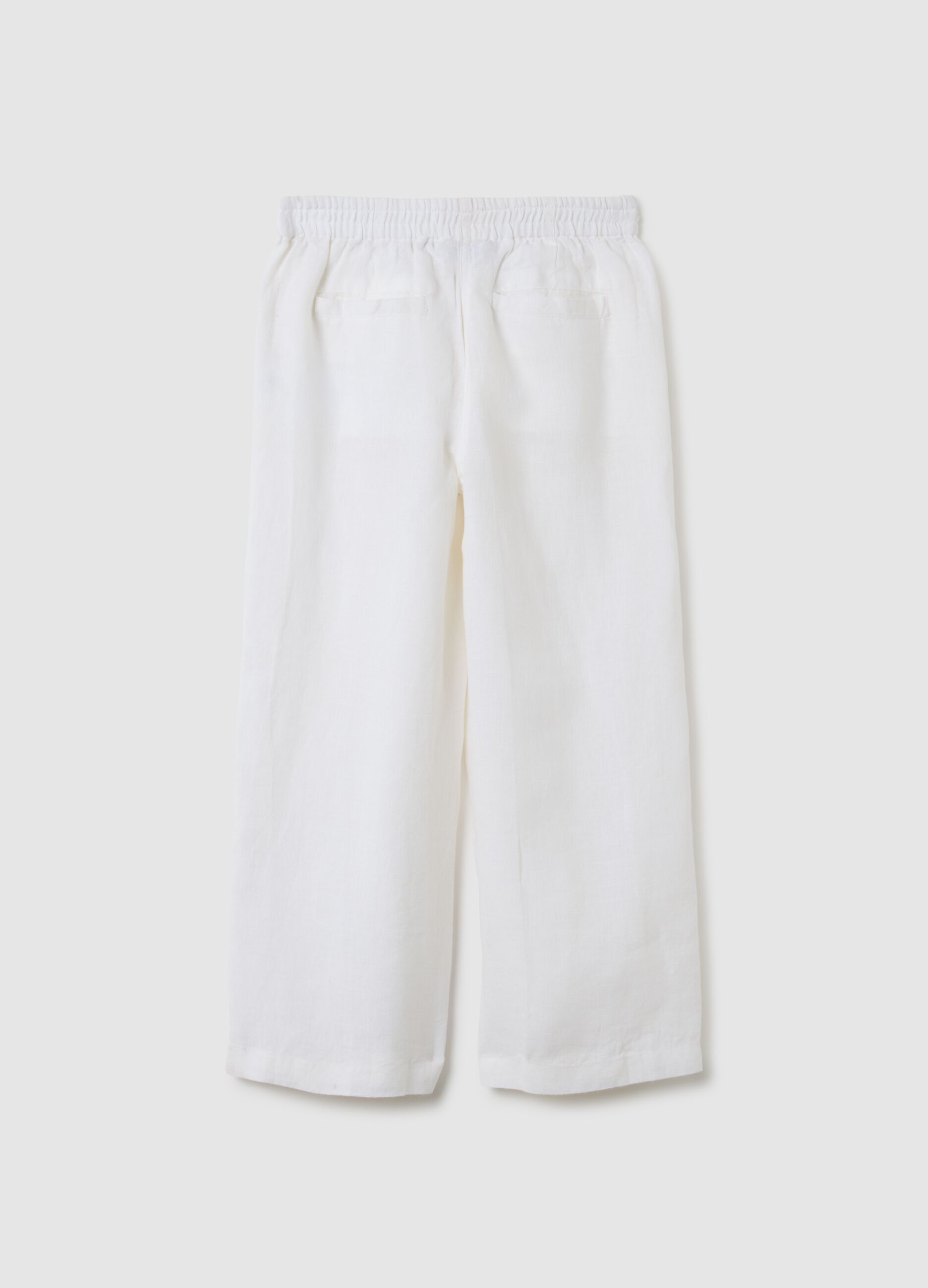 Girls' pure white linen wide leg trousers