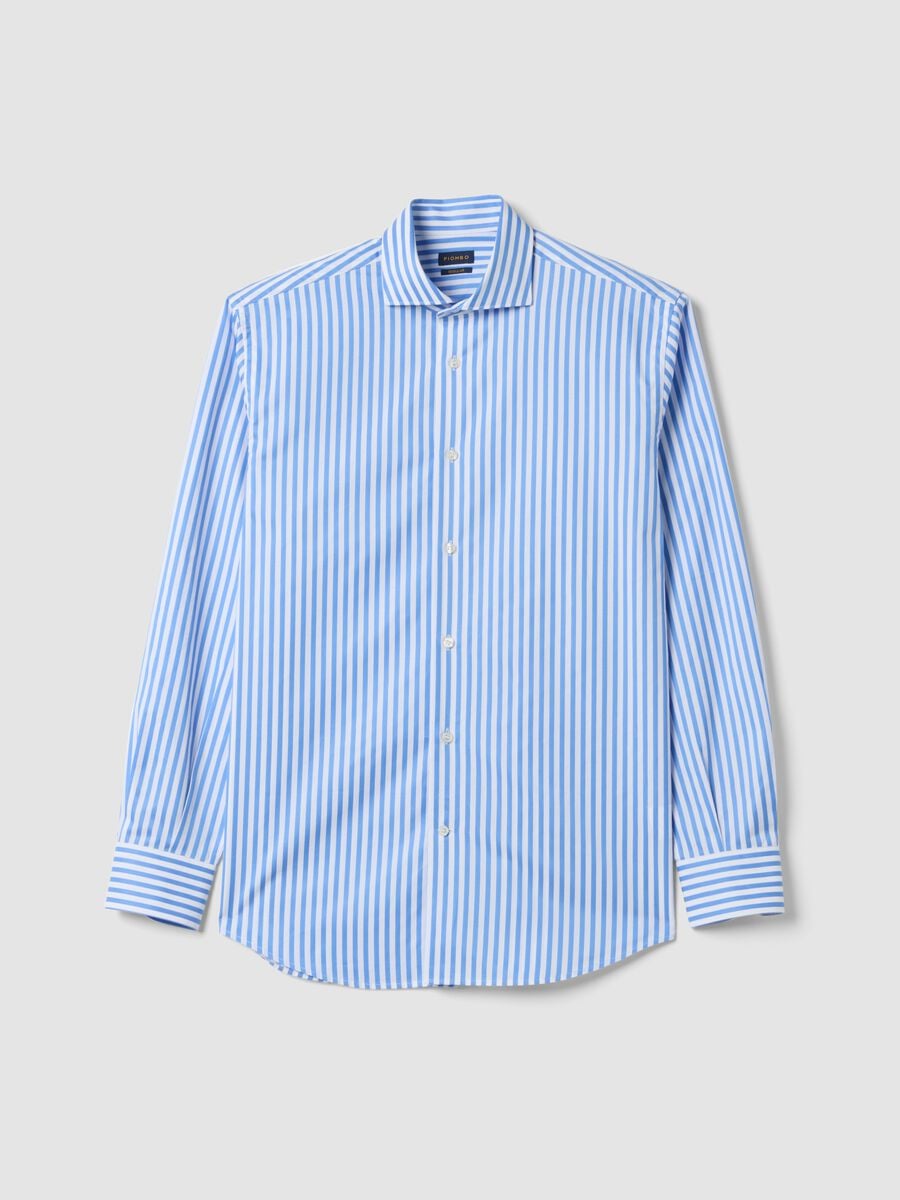 Camicia blu e bianca a righe in puro cotone regular fit_4