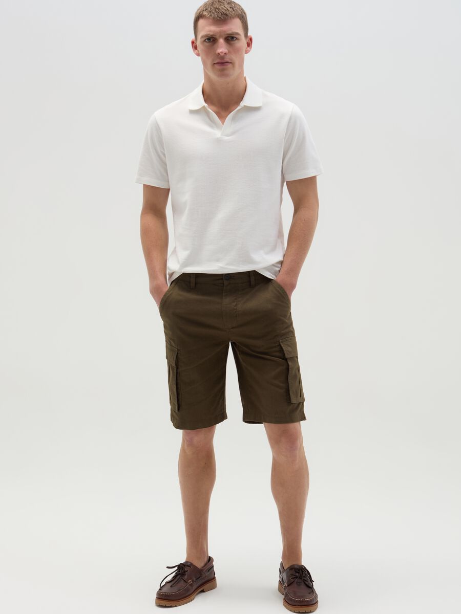 Stretch cotton cargo Bermuda shorts_0