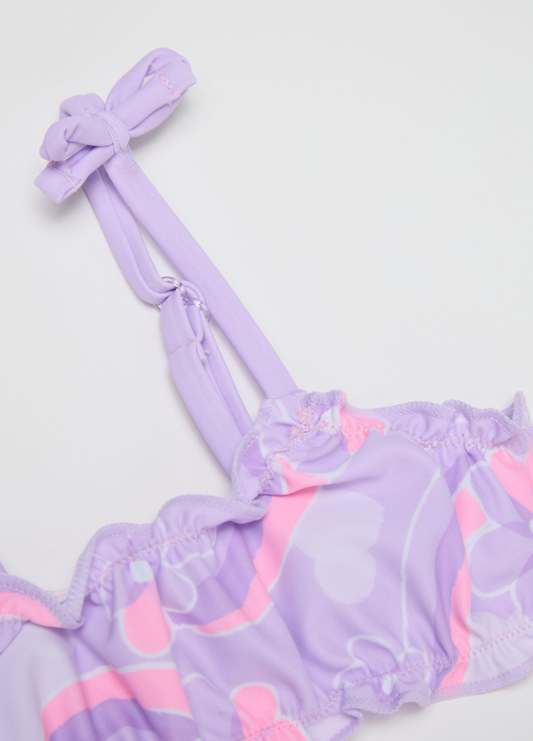 Bikini da bambina in tessuto elasticizzato multicolor con stampa