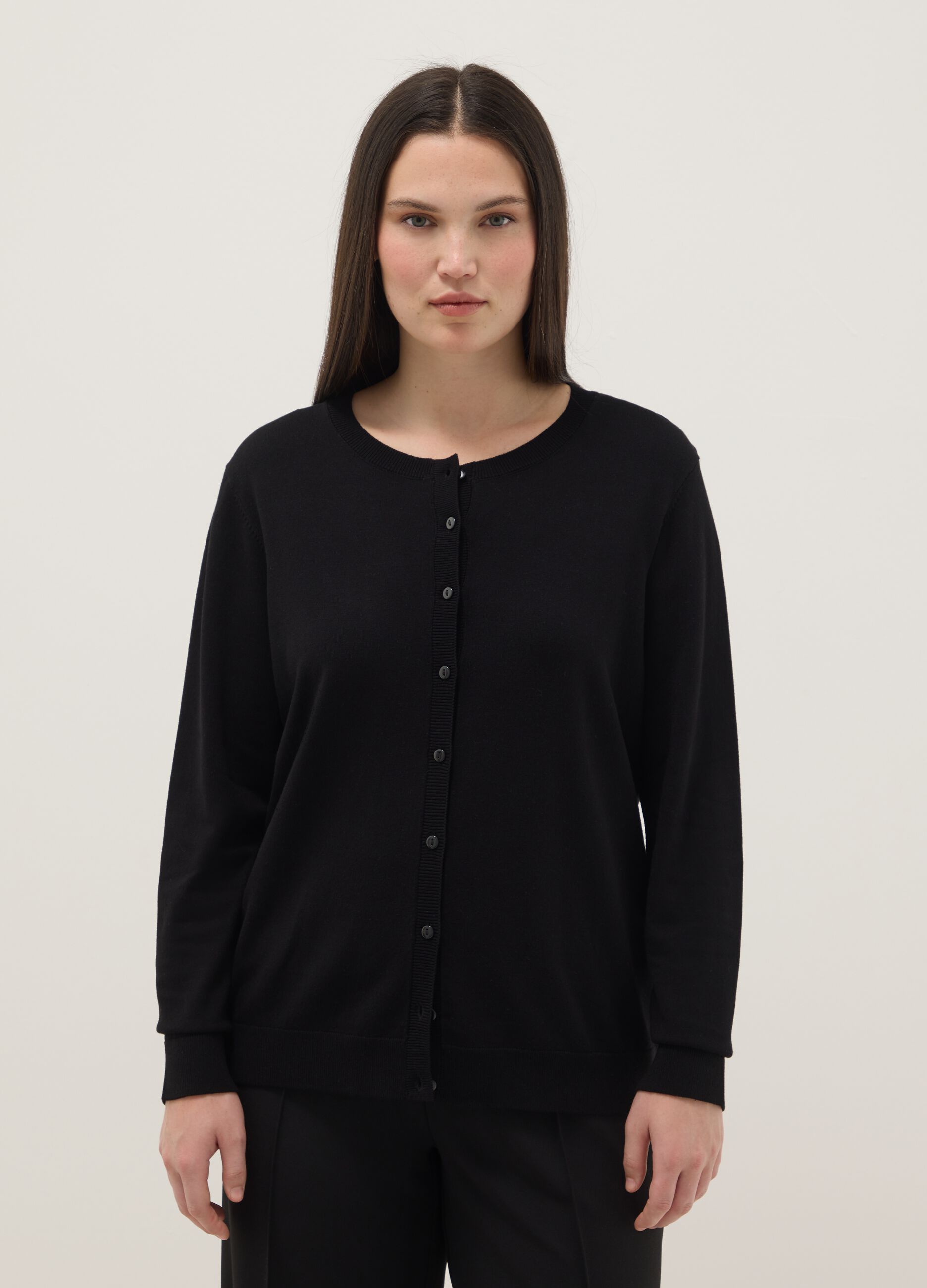 Black viscose blend regular fit cardigan with buttons