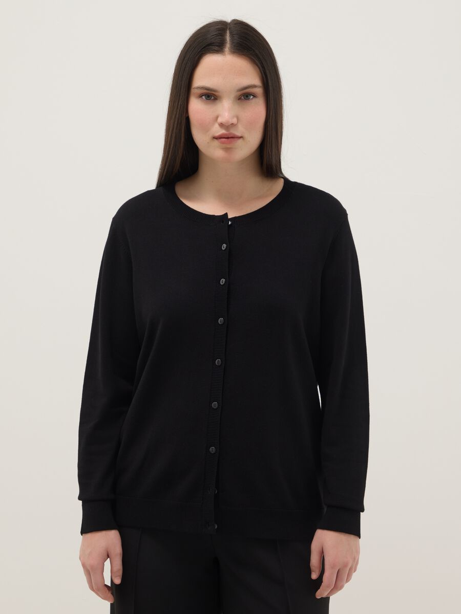 Cardigan in misto viscosa nero regular fit con bottoni_0