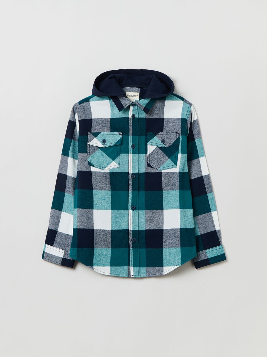Camicia check con cappuccio in felpa_0