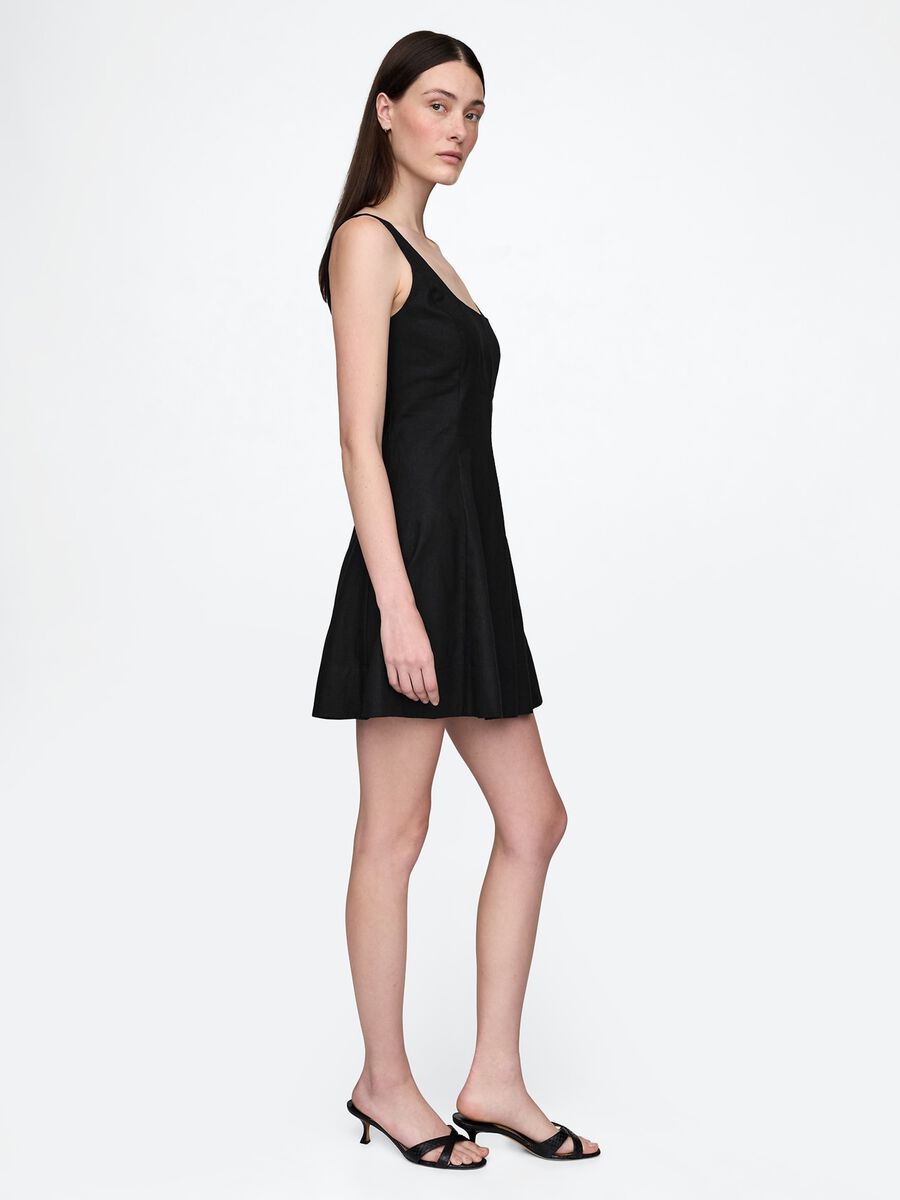 Short Black Dress in Linen and Viscose_1