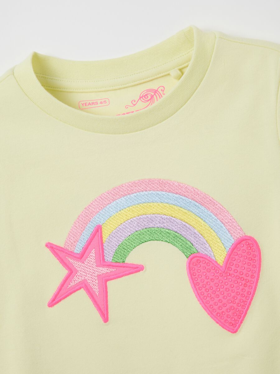 Girls' yellow cotton-blend T-shirt with regular fit print_3