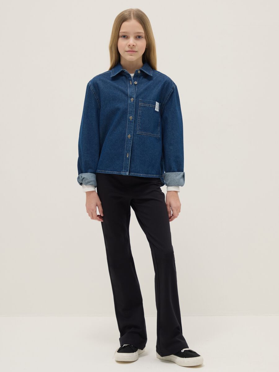 Girls' Regular Fit Black Stretch Cotton Treggings_0