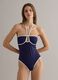Blue stretch swimsuit with white piping_0