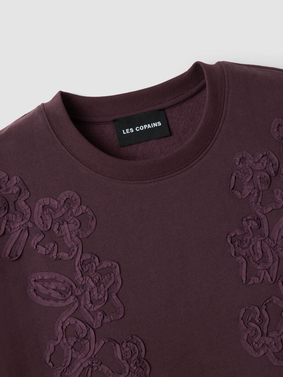 Purple cotton-blend crew-neck sweatshirt with floral embroidery_5