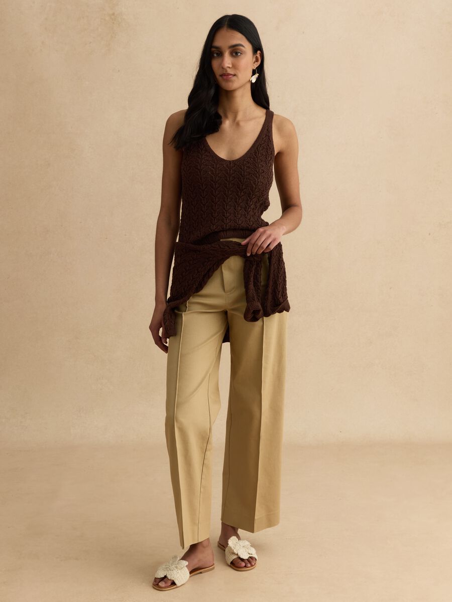 Brown pure cotton vest with perforated texture_1