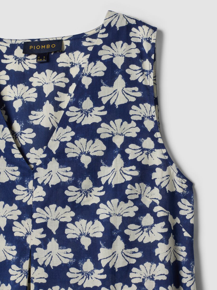 Blue pure cotton maxi dress with V-neck and floral print_5