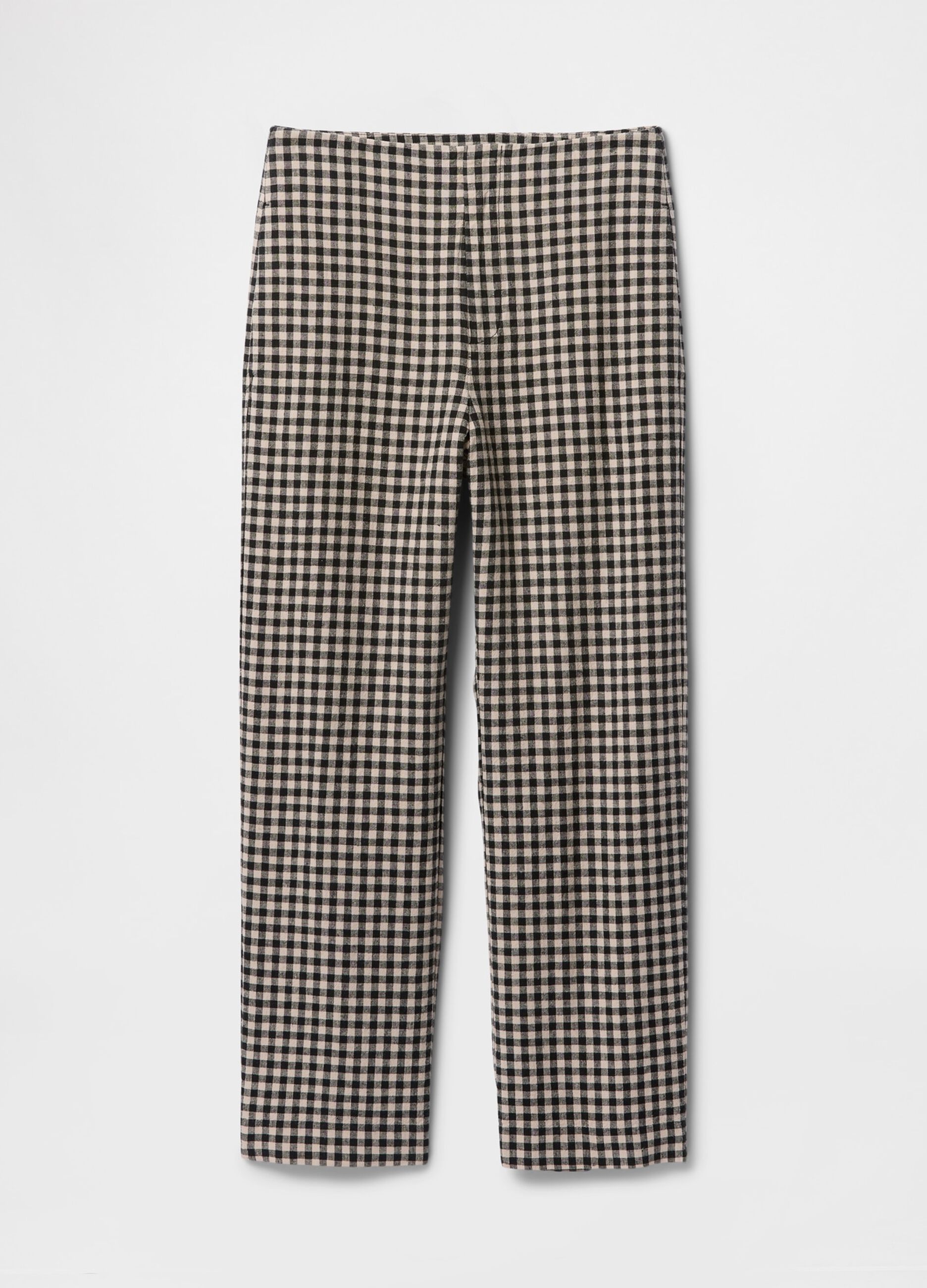Pantaloni a quadri marrone e nero in lino e viscosa