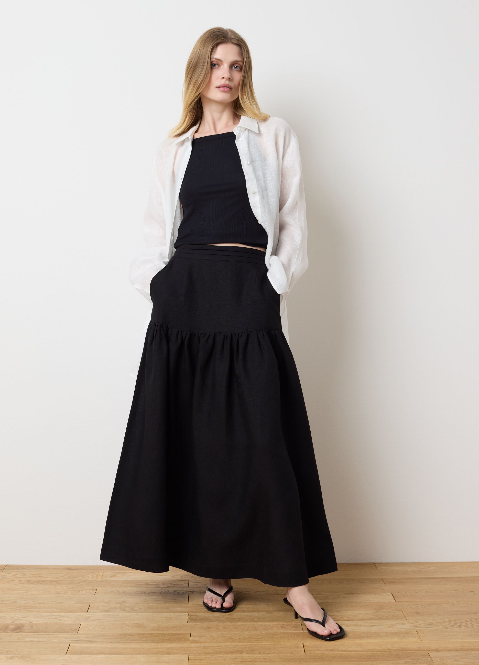 Camicia lunga da donna in puro lino bianca over