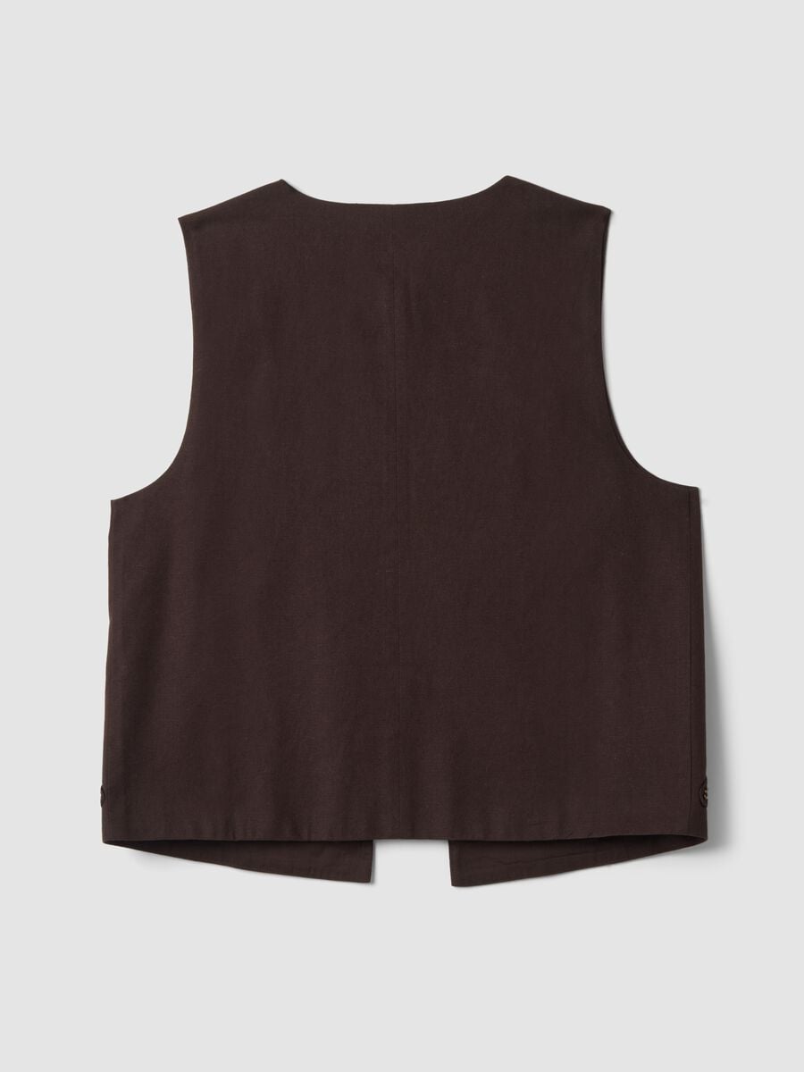 Brown cotton-linen blend waistcoat with floral embroidery_6