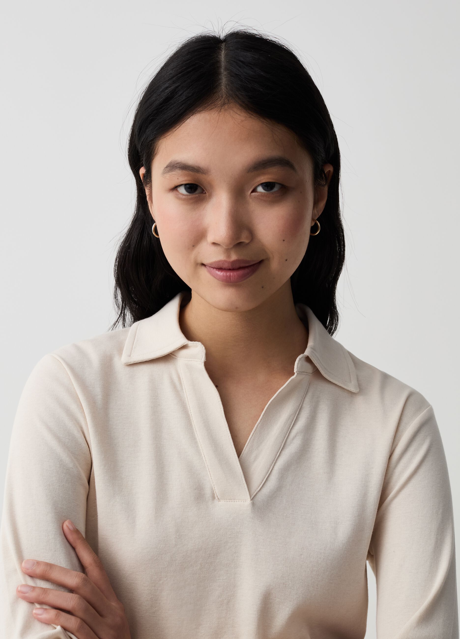 Long-sleeved T-shirt with polo neck