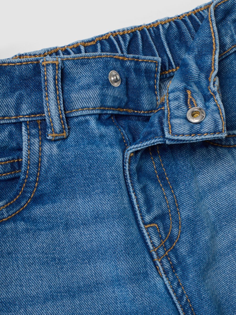 Blue pure cotton wide-leg denim jeans with Lilo & Stitch print for girls_2