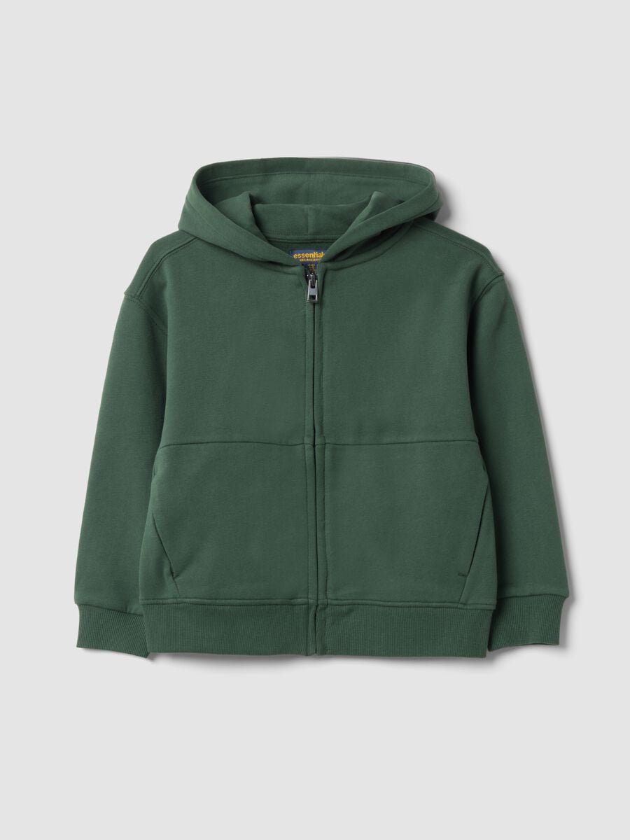Felpa verde in puro cotone organico con cappuccio relaxed fit_0