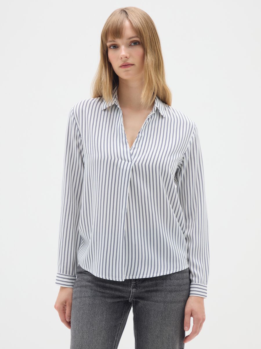 White striped viscose shirt_0