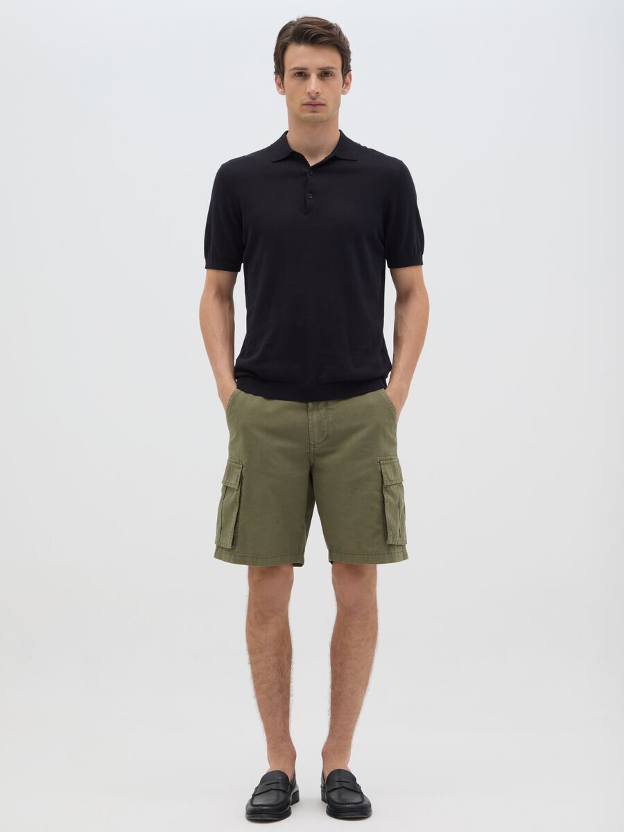 Men's green regular fit linen blend cargo shorts_0