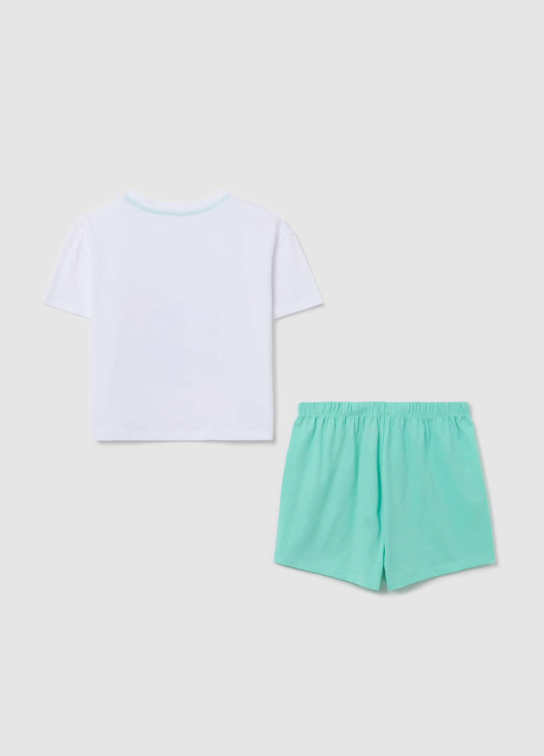 Pigiama bianco e verde in cotone con stampa Stitch