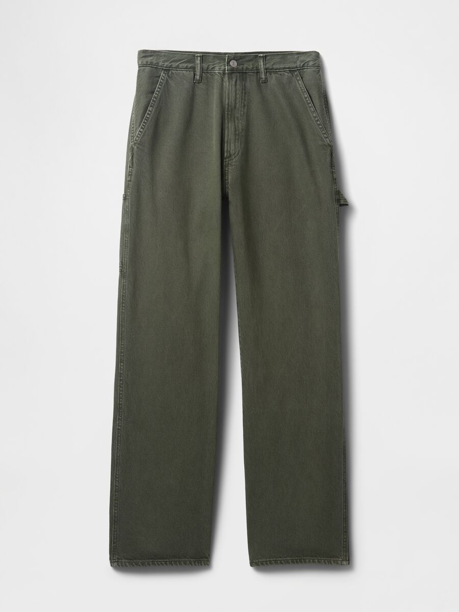 Wide Green Cargo Trousers in Cotton Blend_5