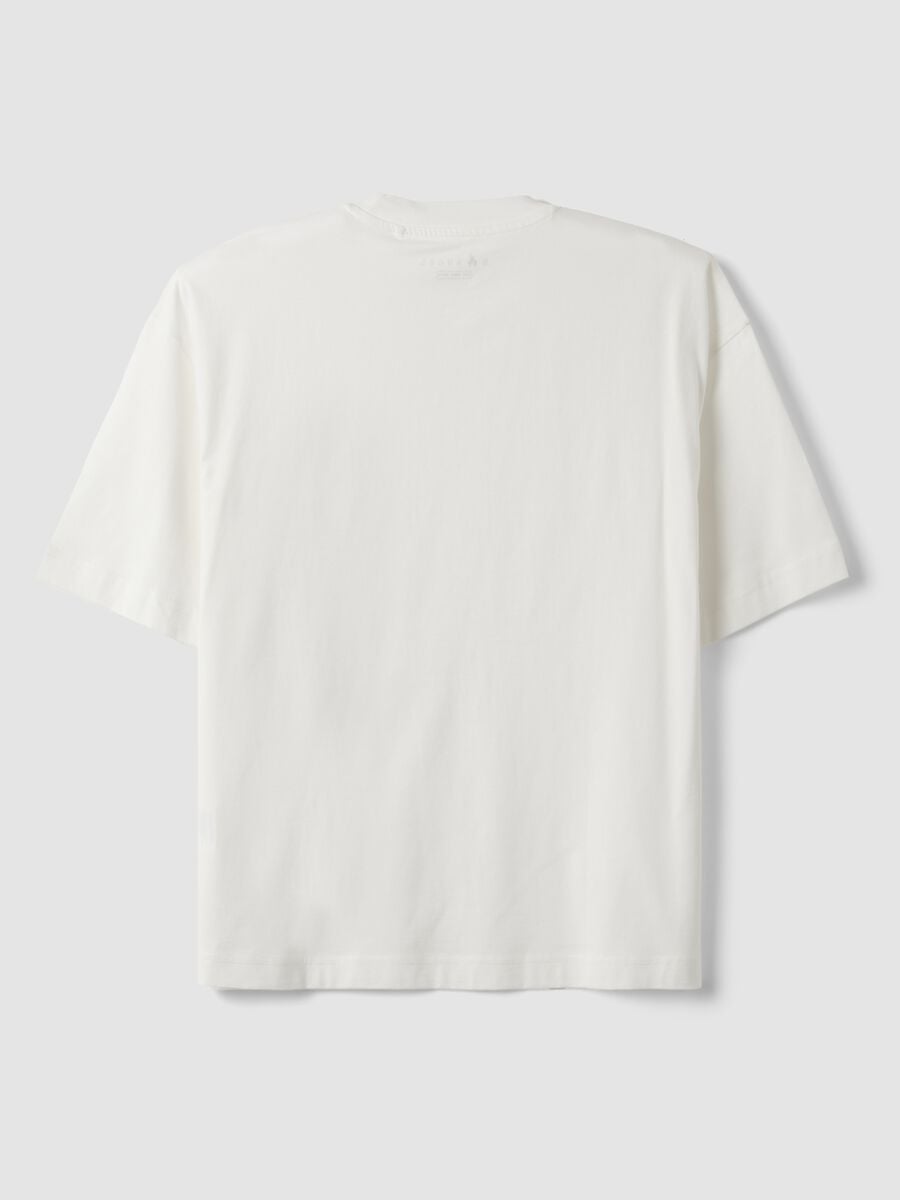 T-shirt bianca in puro cotone girocollo con taschino boxy fit_6