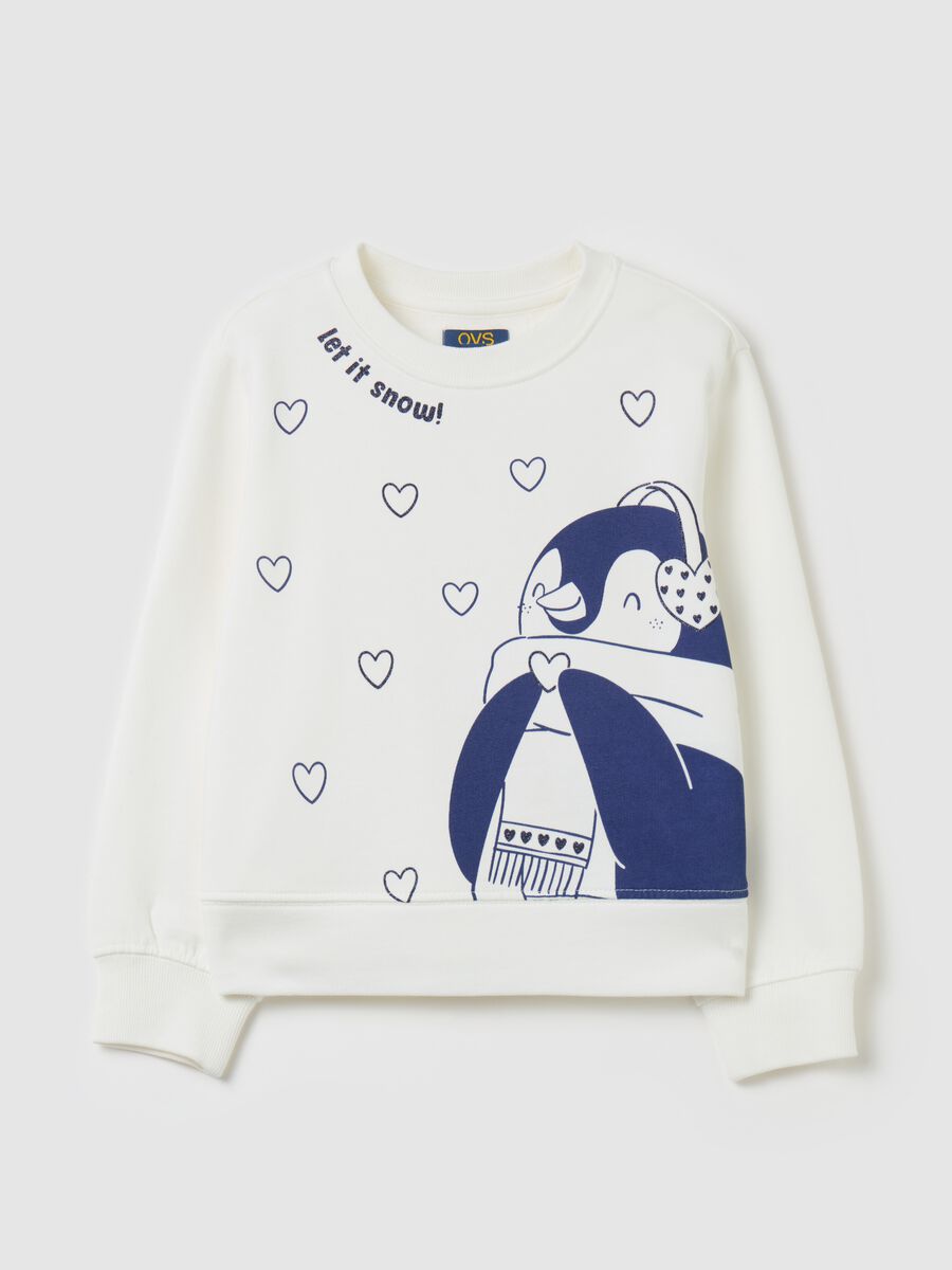 Sweatshirt with round neck and glitter print_0