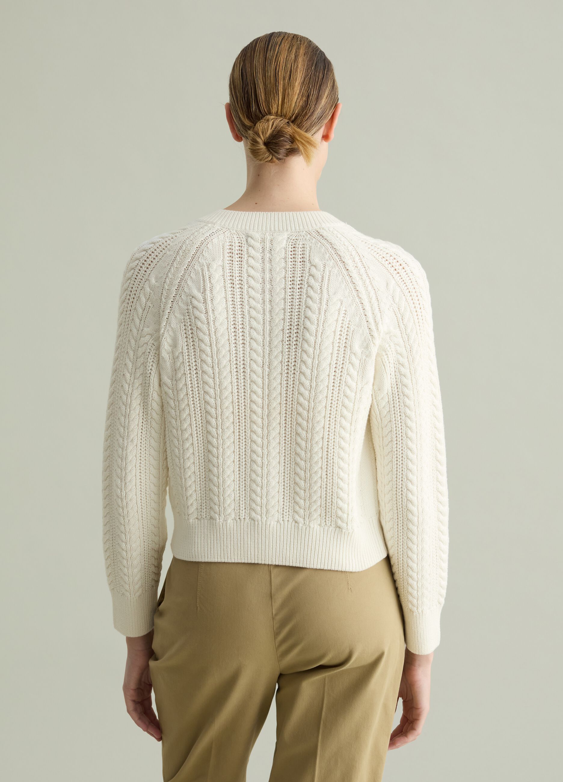 Cotton cardigan with cable-knit weave